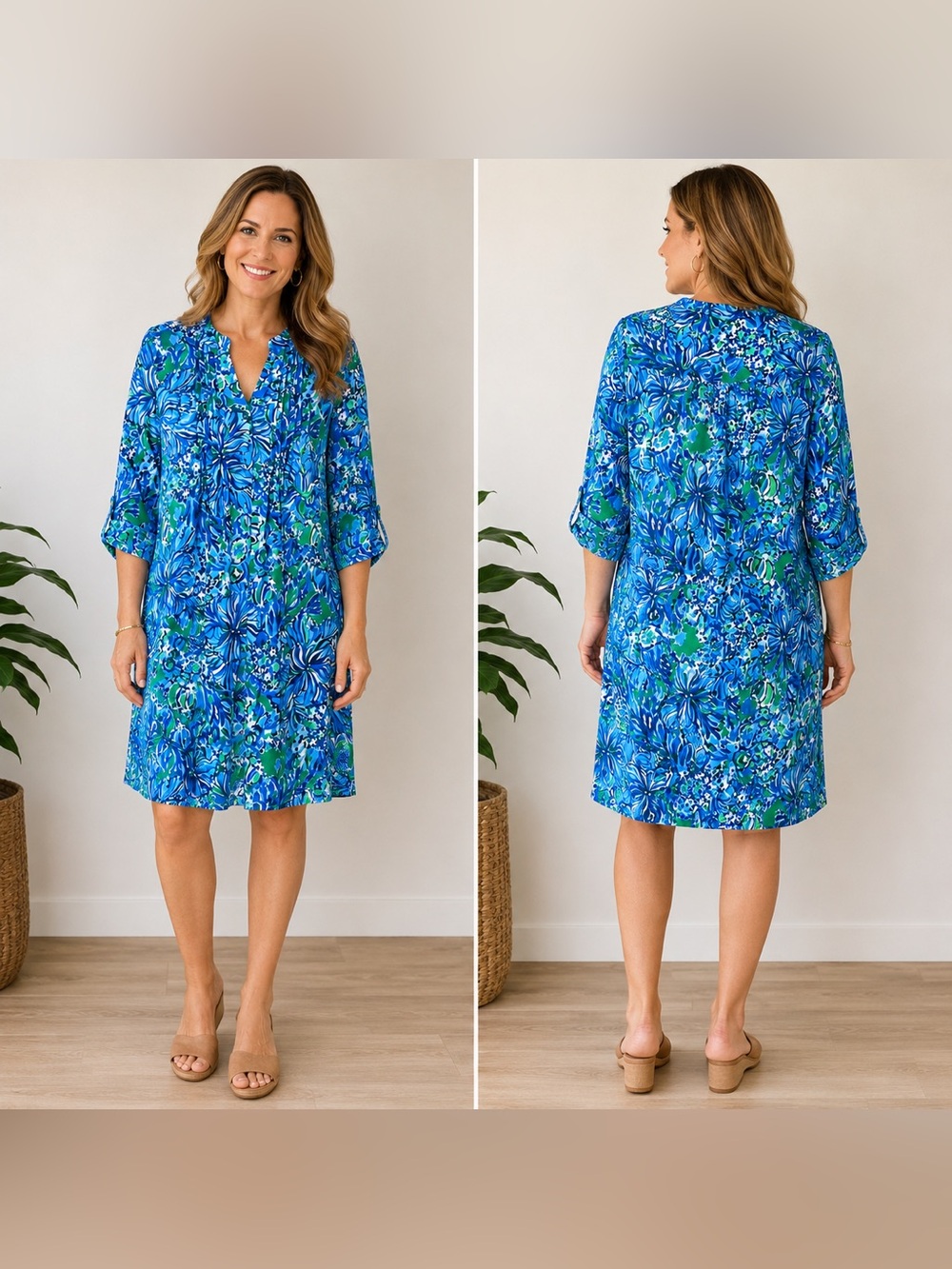 Lilly Pulitzer Beacon Dress Bali Blue Sway This Way Floral Cotton M